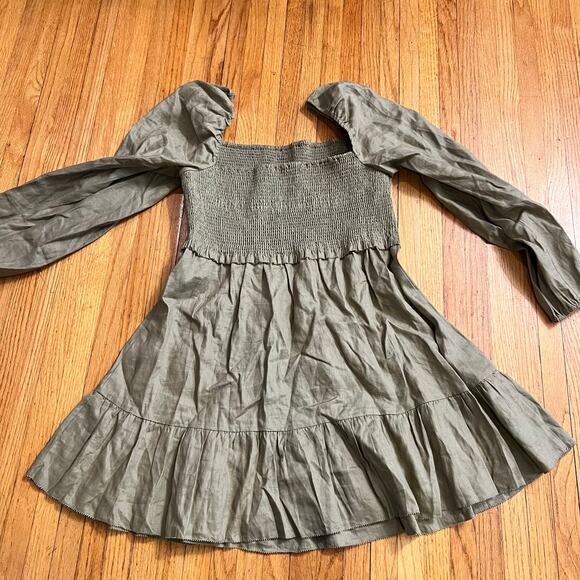 Quince Dress Womens XL Beige Linen Long Sleeve Smocked Off The Shoulder Mini - Picture 3 of 7